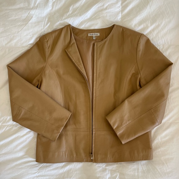 Jackets & Blazers - Caramel / tan faux leather zip up jacket